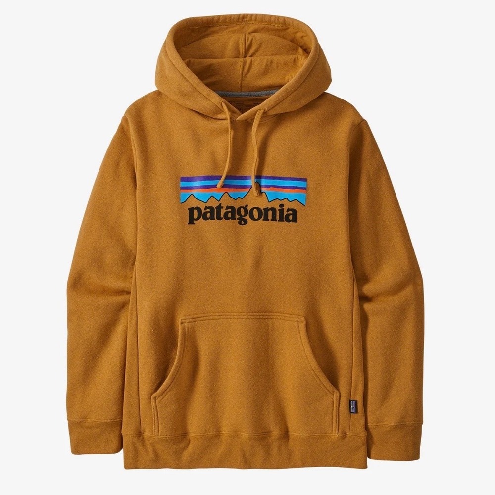 Patagonia P-6 Logo Uprisal Hoodie Mulch Brown Recycled‎ Pullover Sweatshirt Mens